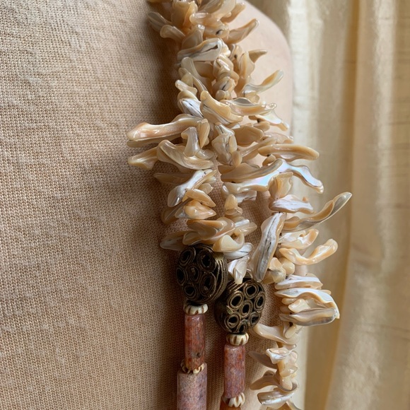 Sweet Olive Boho Multi Strand Bone, Mother of Pearl, Agate & Sunstone Necklace - Picture 4 of 8